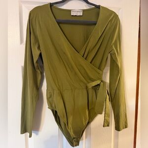 Little Mistress Olive Green Wrap Tie Bodysuit